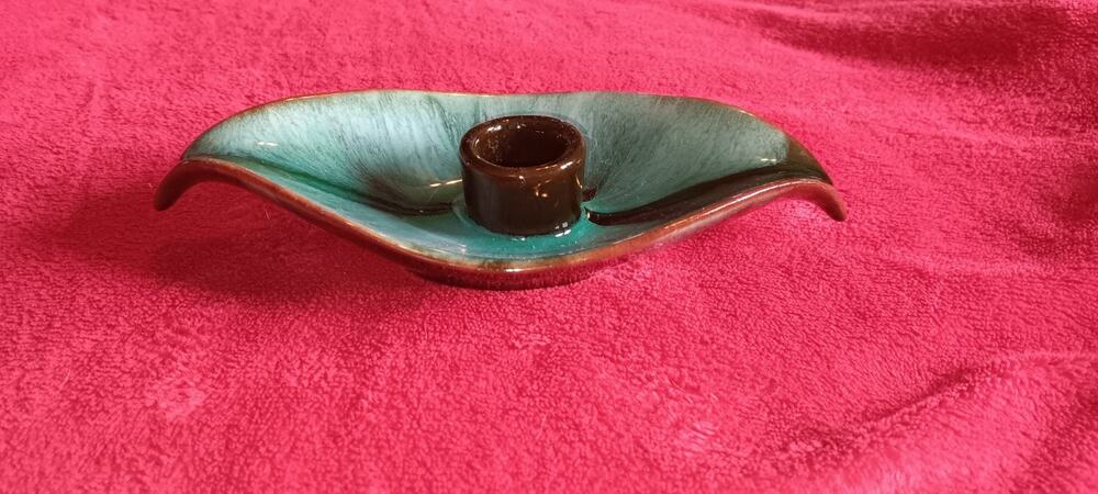 Vintage Blue Mountain Pottery (Red Clay) 1 Leaf Candle Holders - Green Drip